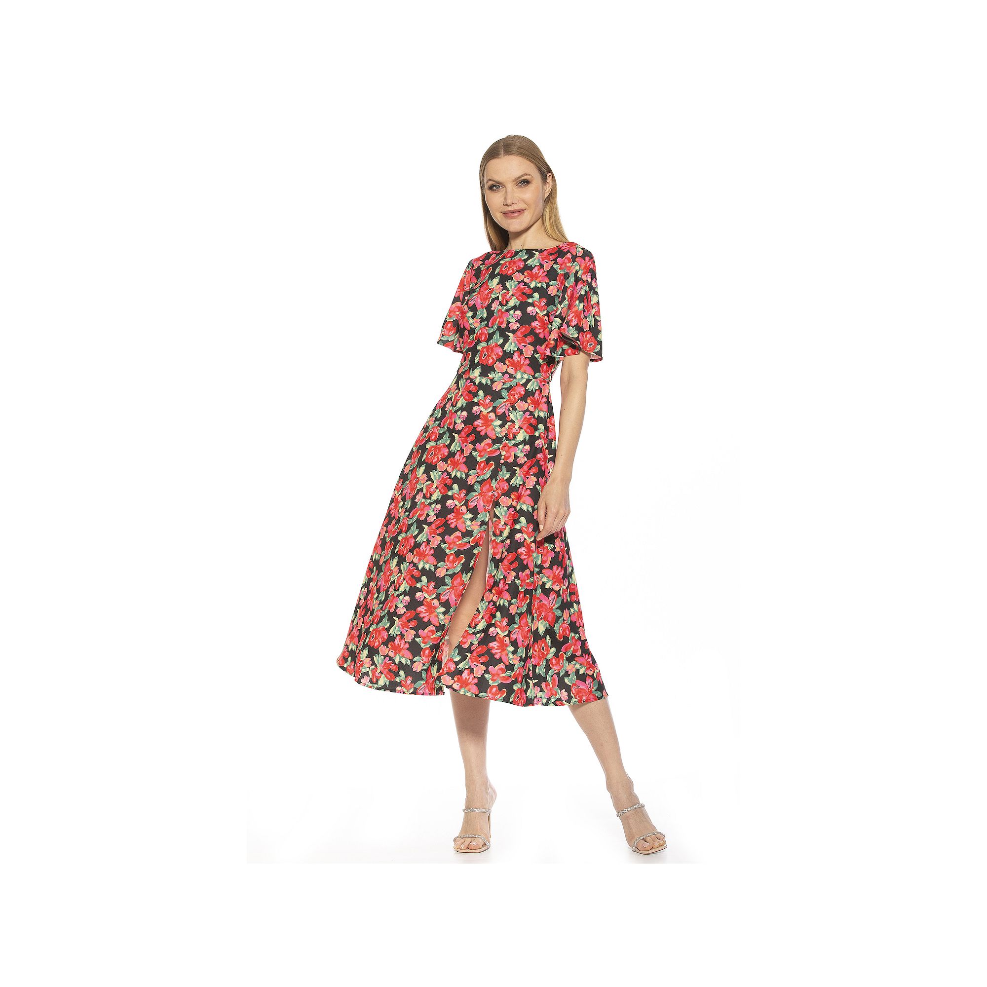 Womens ALEXIA ADMOR Boatneck Flutter Sleeve Fit & Flare Dress, Size: 2, Re