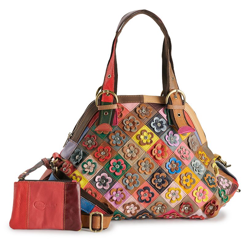 AmeriLeather Lorely Leather Tote Bag and Coin Pouch Set, Rainbow