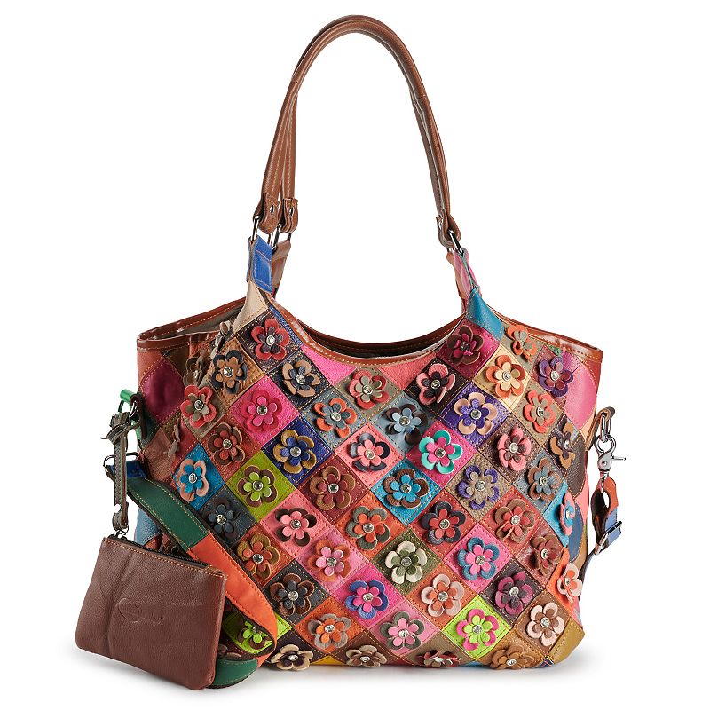 AmeriLeather Winstel Leather Tote Bag and Coin Purse Set, Rainbow