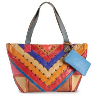 AmeriLeather Simonda Leather Rainbow Tote Bag and Coin Pouch Set