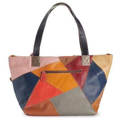 AmeriLeather Simonda Leather Rainbow Tote Bag and Coin Pouch Set