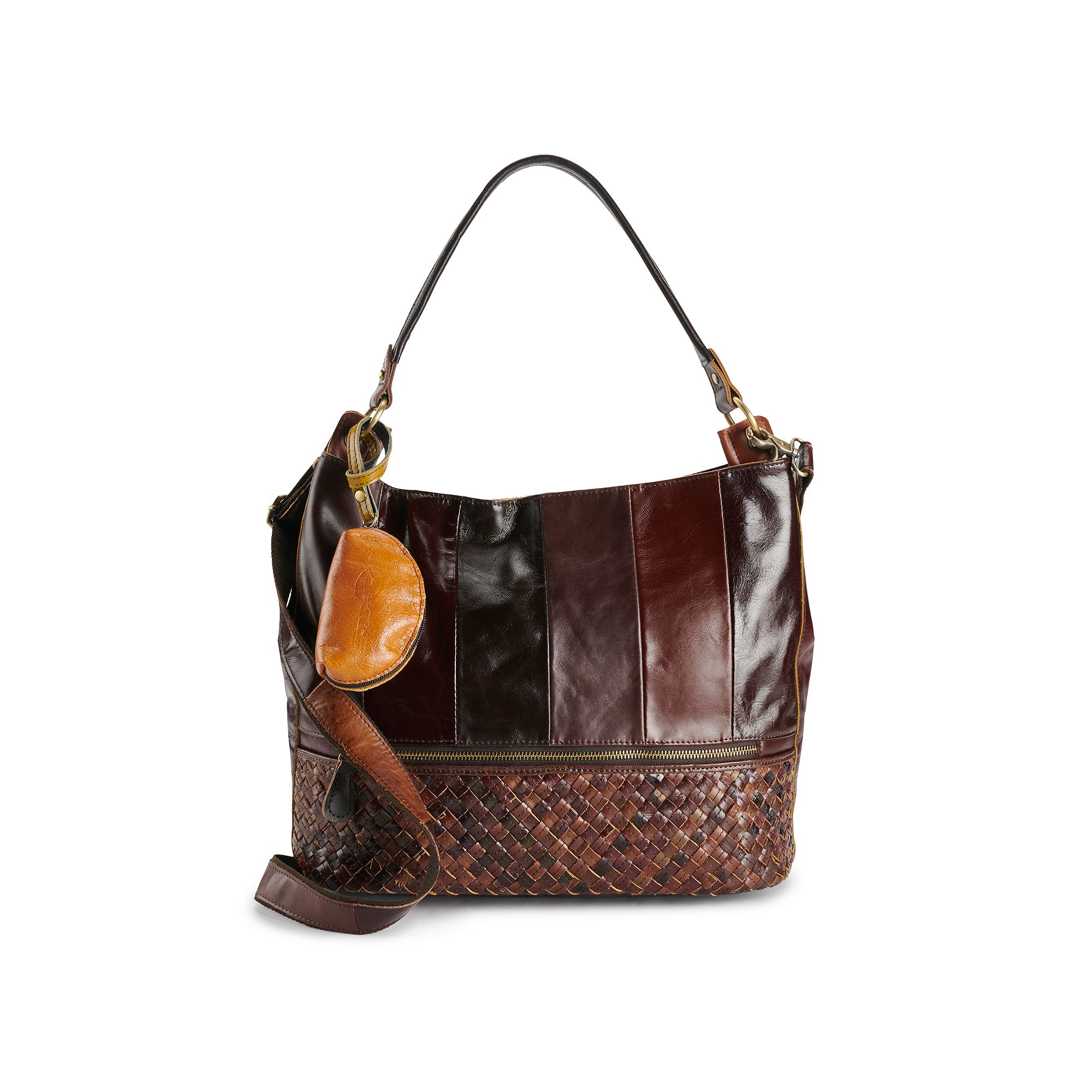 AmeriLeather Colton Leather Shoulder Bag and Coin Pouch Set, Brown