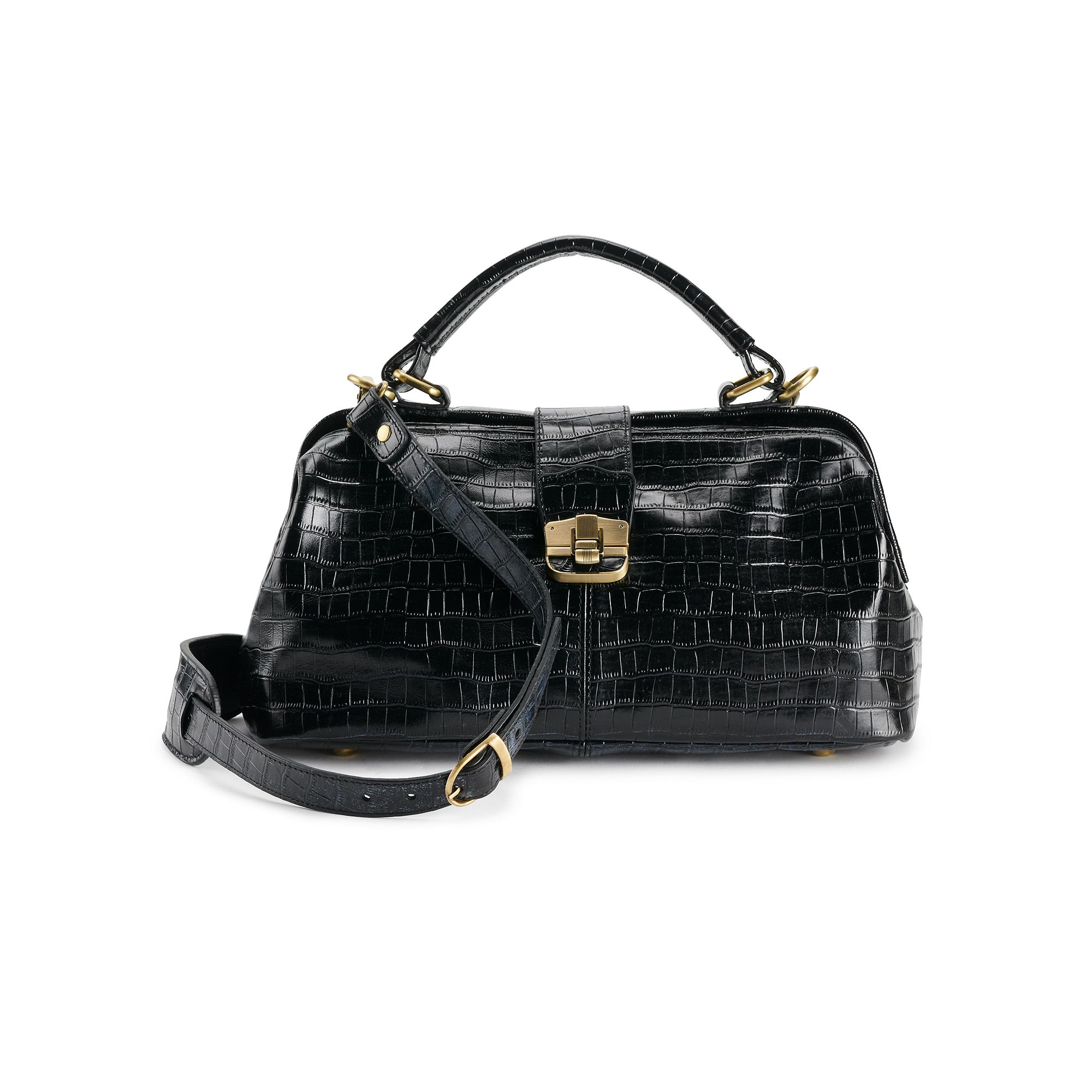 AmeriLeather Hillary Classic Leather Crossbody Bag, Black Croco