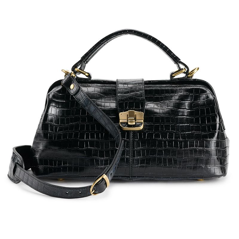 AmeriLeather Hillary Classic Leather Crossbody Bag, Black Croco