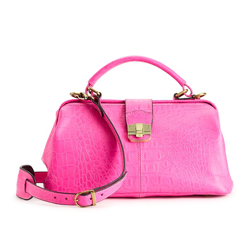 AmeriLeather Hillary Classic Leather Crossbody Bag, Fushia