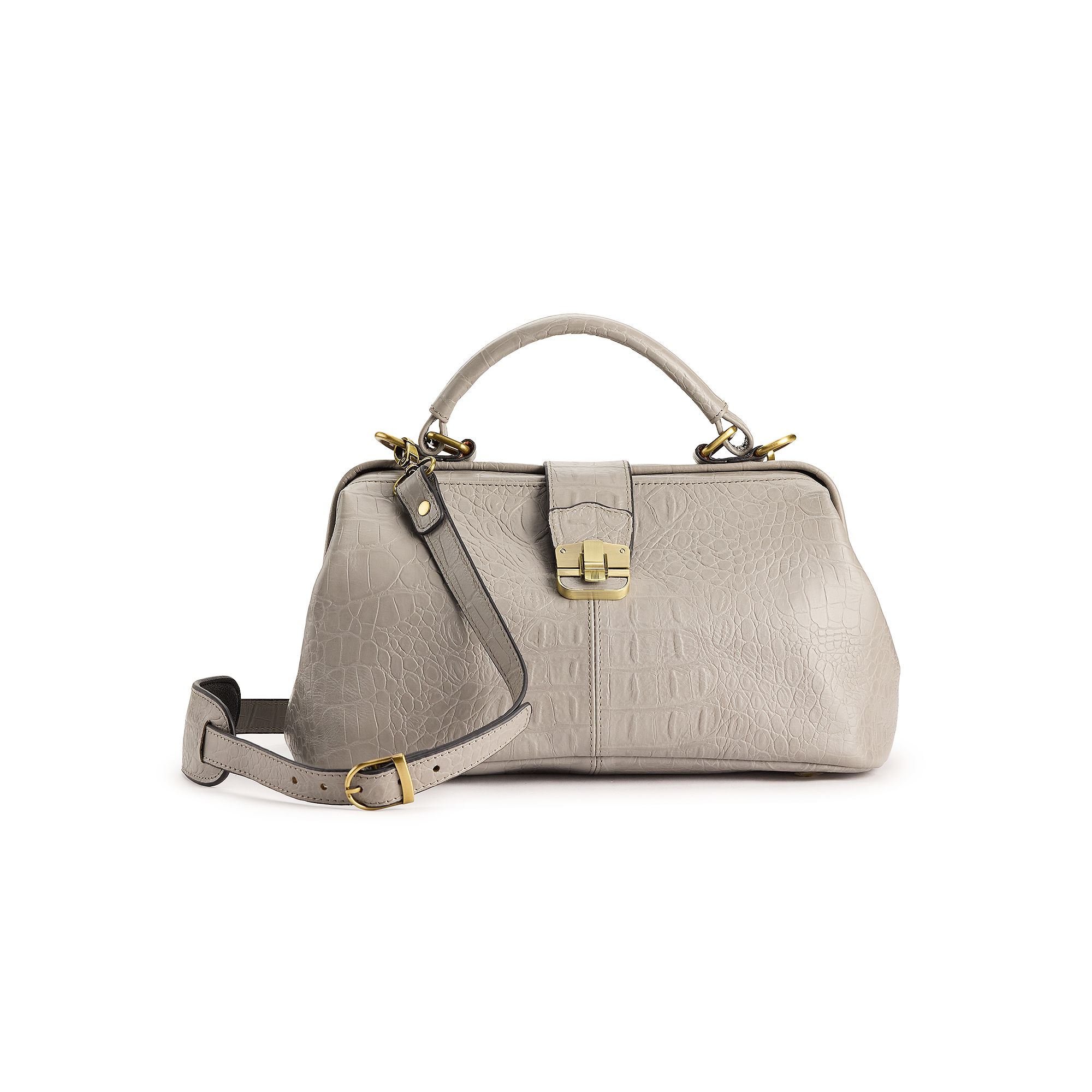 AmeriLeather Hillary Classic Leather Crossbody Bag, Gray