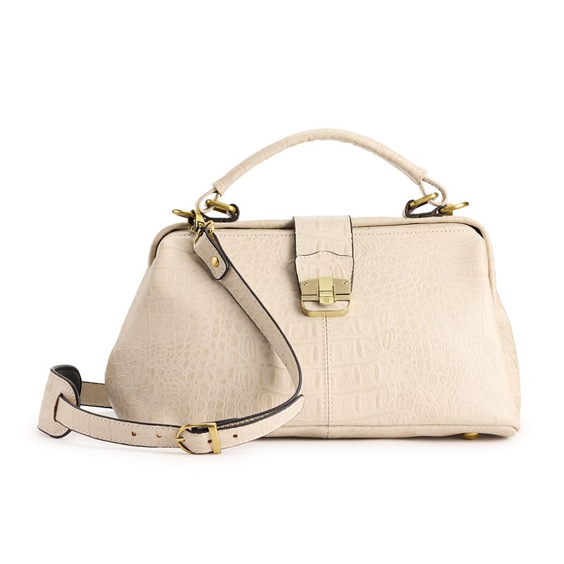 AmeriLeather Hillary Classic Leather Crossbody Bag, Off White
