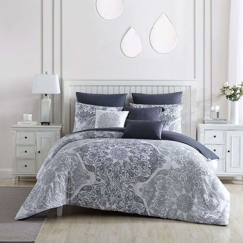 Marie Claire Tori Comforter Set with Shams and Decorative Pillows, Grey, Qu