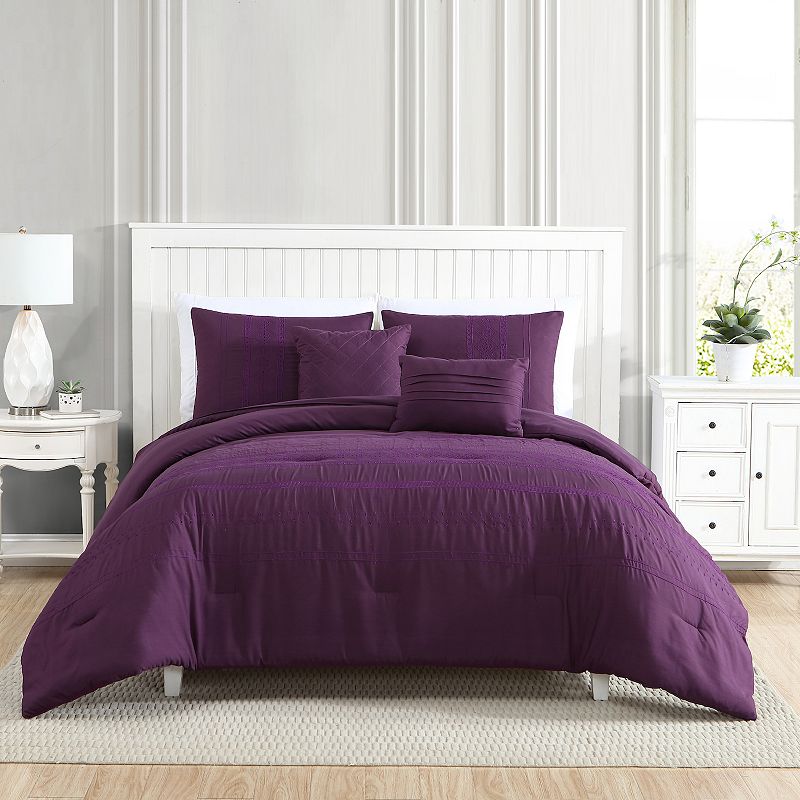 Marie Claire Ada Comforter Set with Shams and Decorative Pillows, Purple, Q