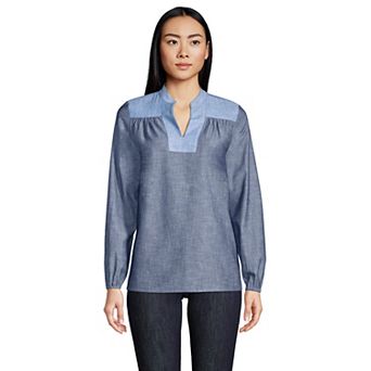 Women's Lands' End Poplin Peasant Top