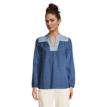Women's Lands' End Poplin Peasant Top
