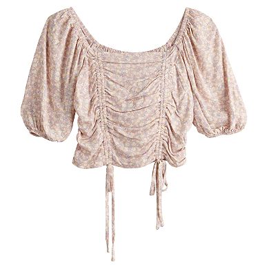 Juniors' SO® Cinched Front Puff Sleeve Top