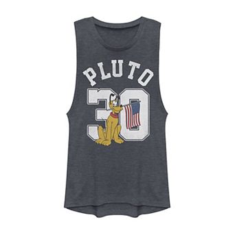 Juniors' Disney's Mickey & Friends Pluto American Flag Collegiate Muscle Tank Top