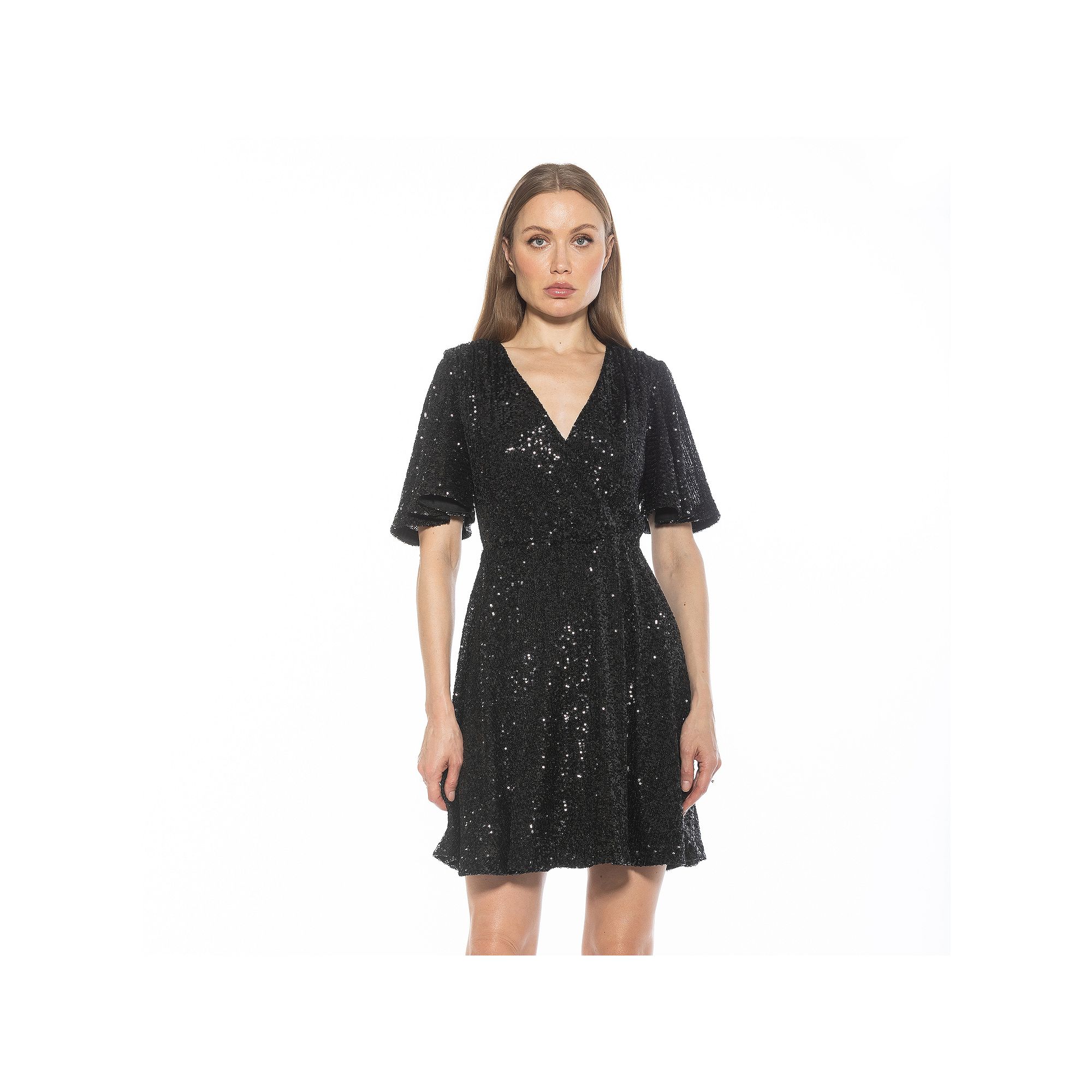 Womens ALEXIA ADMOR Oakless Flutter Sleeve Fit & Flare Dress, Size: XS, Bl