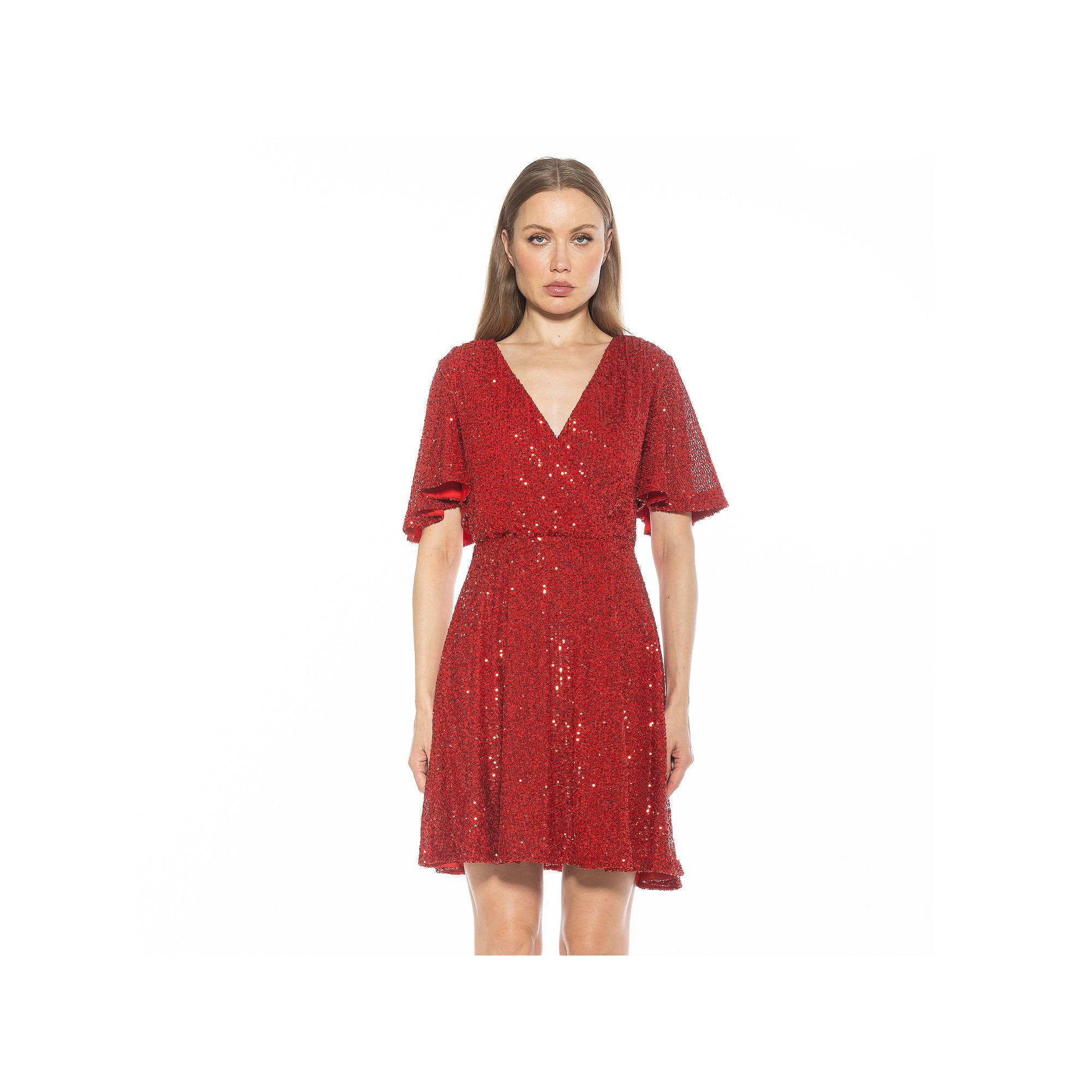 Womens ALEXIA ADMOR Oakless Flutter Sleeve Fit & Flare Dress, Size: XS, Re