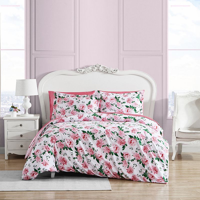 Betsey Johnson Blooming Roses Duvet Set with Shams, Pink, Full/Queen