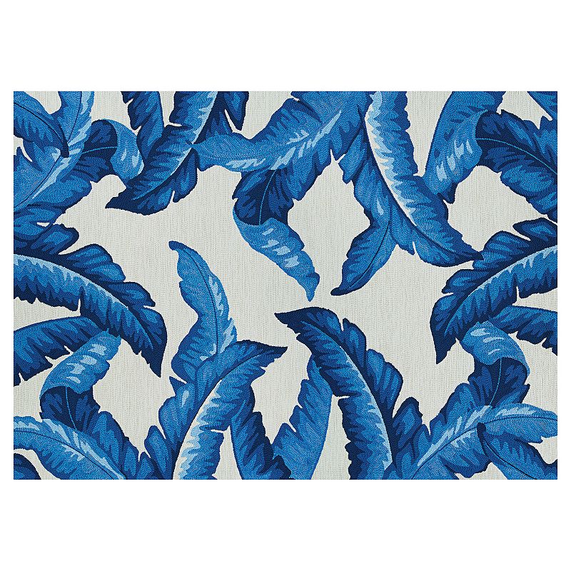 Couristan Covington Palm Leaves Indoor Outdoor Round Rug, Blue, 2.5X8.5 Ft