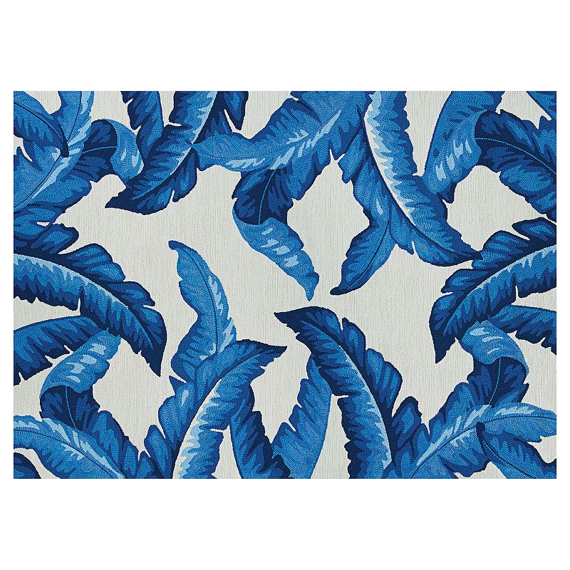 Couristan Covington Palm Leaves Indoor Outdoor Round Rug, Blue, 3.5X5.5 Ft