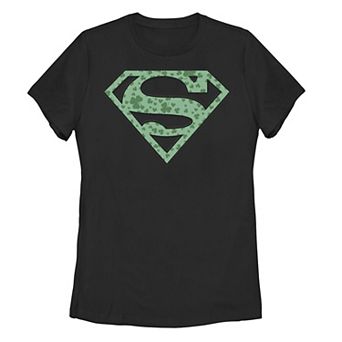 Juniors' Superman Green Hue Clover Fill Logo Tee