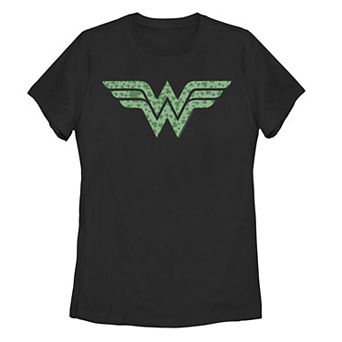 Juniors' Wonder Woman Green Hue Clover Fill Logo Tee