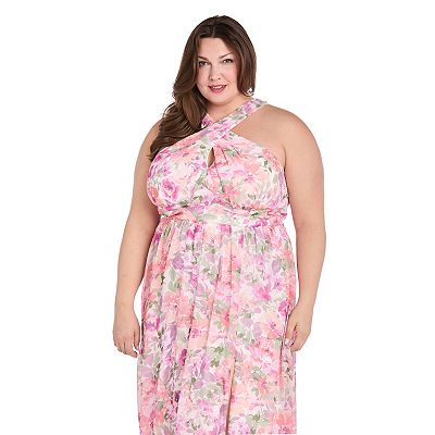 Floral Print Plus Size Dress Long Formal Maxi R&M Richards 4031W - Ivory/Blossom / 16W