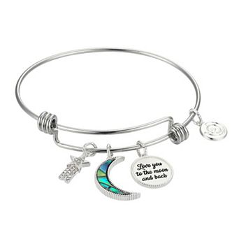 Love This Life "Love You To the Moon & Back" Abalone Inlay Moon & Crystal Shooting Star Bracelet