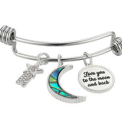Love This Life "Love You To the Moon & Back" Abalone Inlay Moon & Crystal Shooting Star Bracelet