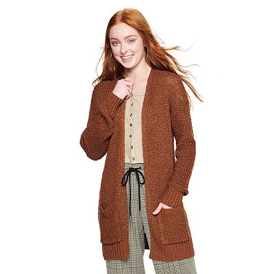 Juniors SO Open Front Textured Boyfriend Cardigan Sweater