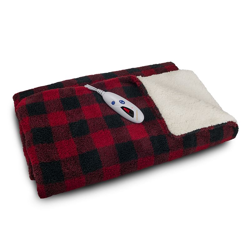 Biddeford Electric Heated Double Sided Sherpa Throw, Red