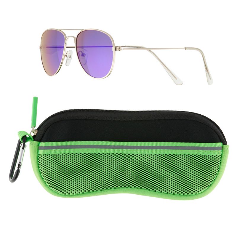 Boys Pan Oceanic Aviator Sunglasses & Case Set, Green