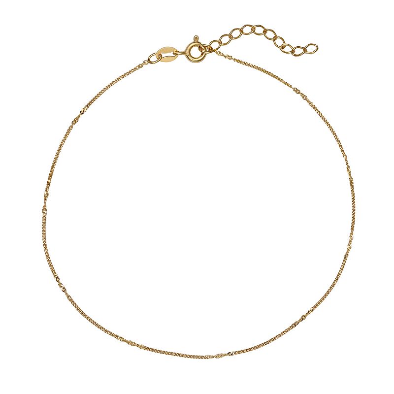 PRIMROSE 18k Gold Over Silver Flat Curb Chain Anklet, Womens, Size: 10, Ye