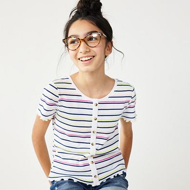 Girls 6-20 SO® Lettuce Edge Button-Up Tee in Regular & Plus