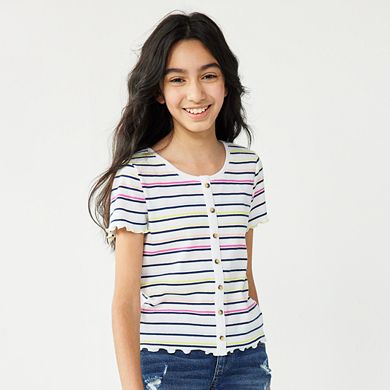 Girls 6-20 SO® Lettuce Edge Button-Up Tee in Regular & Plus