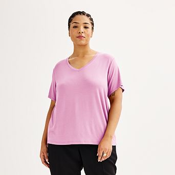 Plus Size Nine West Essential Soft Spun Short Sleeve V-Neck Tee