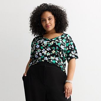Plus Size Nine West Essential Soft Spun Short Sleeve V-Neck Tee