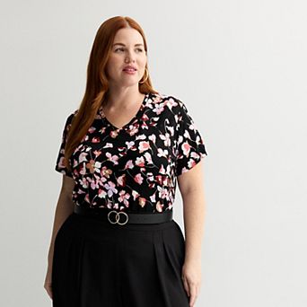 Plus Size Nine West Essential Soft Spun Short Sleeve V-Neck Tee