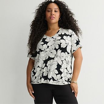 Plus Size Nine West Essential Soft Spun Short Sleeve V-Neck Tee