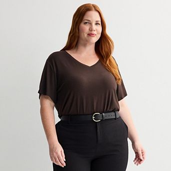 Plus Size Nine West Essential Soft Spun Short Sleeve V-Neck Tee