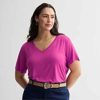 Plus Size Nine West Essential Soft Spun Short Sleeve V-Neck Tee