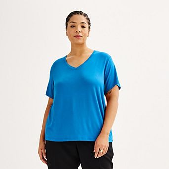 Plus Size Nine West Essential Soft Spun Short Sleeve V-Neck Tee