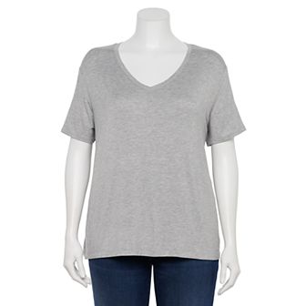 Plus Size Nine West Essential Soft Spun Short Sleeve V-Neck Tee