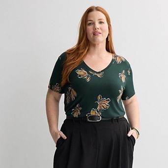 Plus Size Nine West Essential Soft Spun Short Sleeve V-Neck Tee