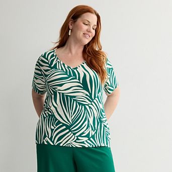 Plus Size Nine West Essential Soft Spun Short Sleeve V-Neck Tee