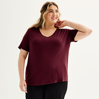 Plus Size Nine West Essential Soft Spun Short Sleeve V-Neck Tee