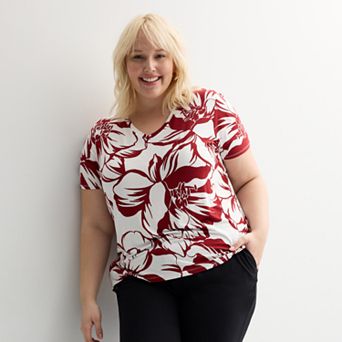 Plus Size Nine West Essential Soft Spun Short Sleeve V-Neck Tee