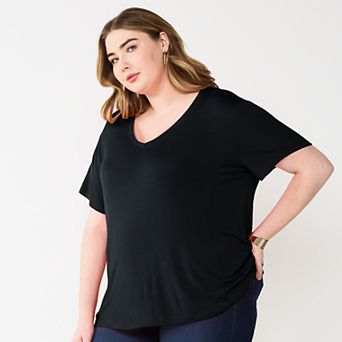 Plus Size Nine West Essential Soft Spun Short Sleeve V-Neck Tee
