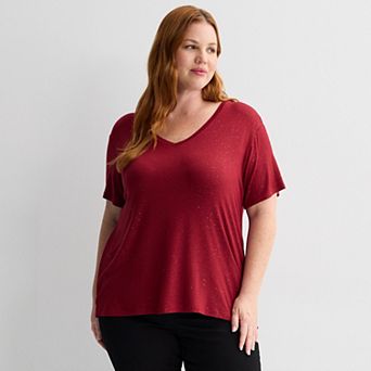 Plus Size Nine West Essential Soft Spun Short Sleeve V-Neck Tee
