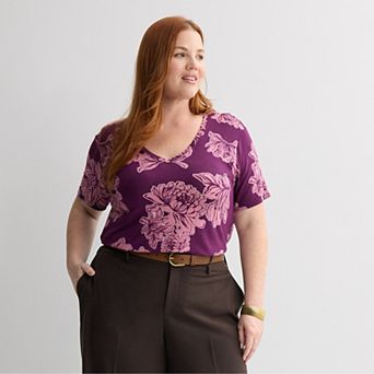 Plus Size Nine West Essential Soft Spun Short Sleeve V-Neck Tee