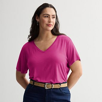 Plus Size Nine West Essential Soft Spun Short Sleeve V-Neck Tee