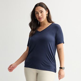 Plus Size Nine West Essential Soft Spun Short Sleeve V-Neck Tee